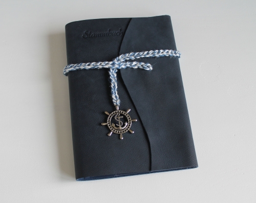 Preview: Stammbuch "Maritime",  aus dunkelblauem Büffelleder